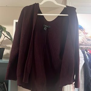 Forever 21 ribbed oversized shawl cardigan maroon